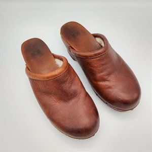Frye Clara Campus Clogs Brown Leather 8.5M